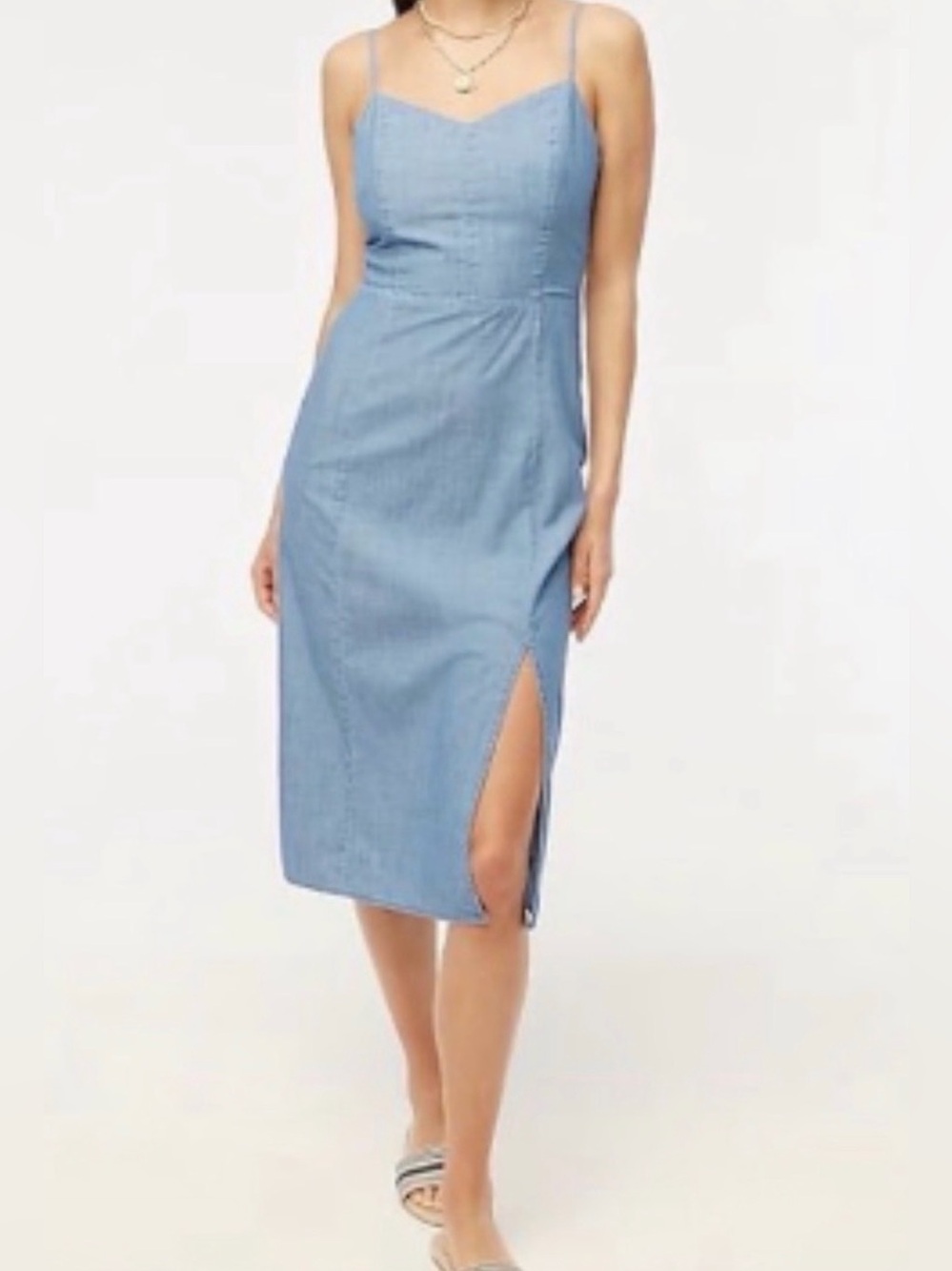 J. Crew Light Blue Denim Midi Dress with Side Slit
